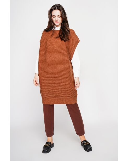 Bruine poncho-jurk met ronde hals