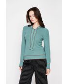 Jersey de mezcla de cachemir con cuello en V y lazo turquesa