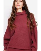 Burgunderfarbener Rollkragen-Poncho-Pullover