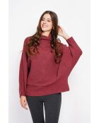 Burgunderfarbener Rollkragen-Poncho-Pullover