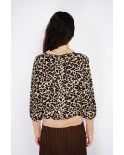 Großer Pullover mit Rundhalsausschnitt aus Kaschmirmischung in Kamel/Braun mit Leopardenmuster