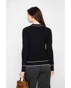 Jersey de mezcla de cachemir con cuello en V y lazo negro