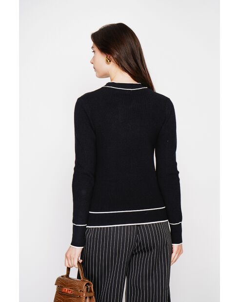 Jersey de mezcla de cachemir con cuello en V y lazo negro