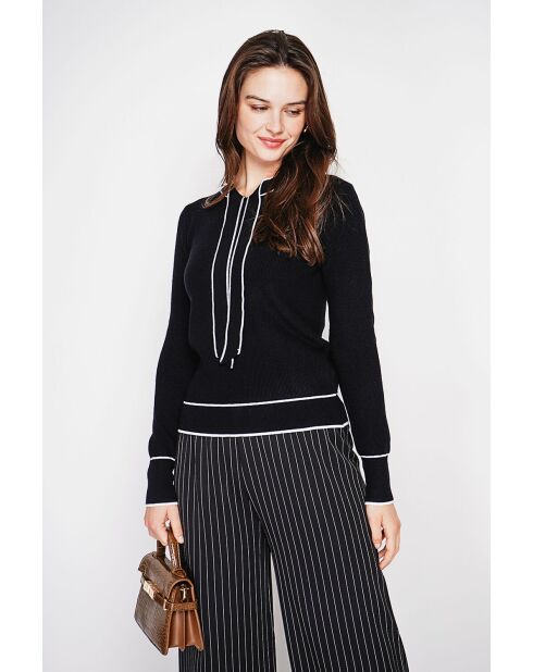 Jersey de mezcla de cachemir con cuello en V y lazo negro