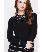 Jersey de mezcla de cachemir con cuello en V y lazo negro