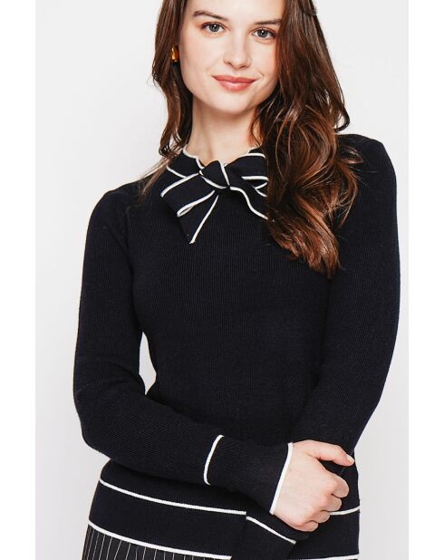 Jersey de mezcla de cachemir con cuello en V y lazo negro