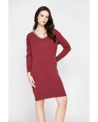 Abito bordeaux con colletto in perle