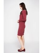 Abito bordeaux con colletto in perle