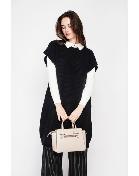 Zwarte poncho-jurk met ronde hals