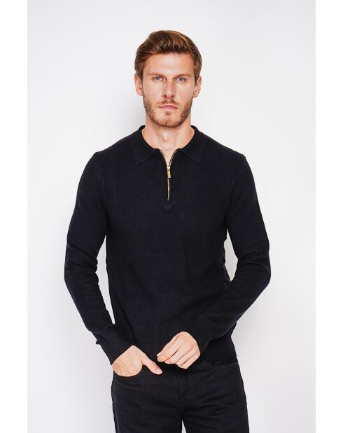 Jersey polo negro con media cremallera