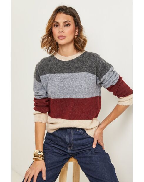Pull Queen gris/bordeaux/beige