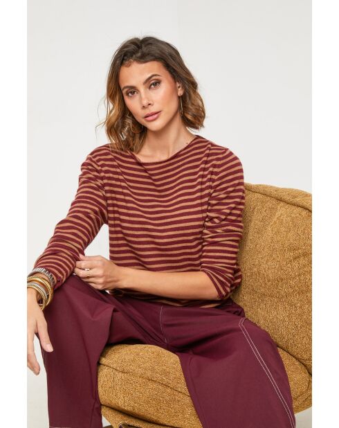Pull en laine mélangée Sirius bordeaux/camel