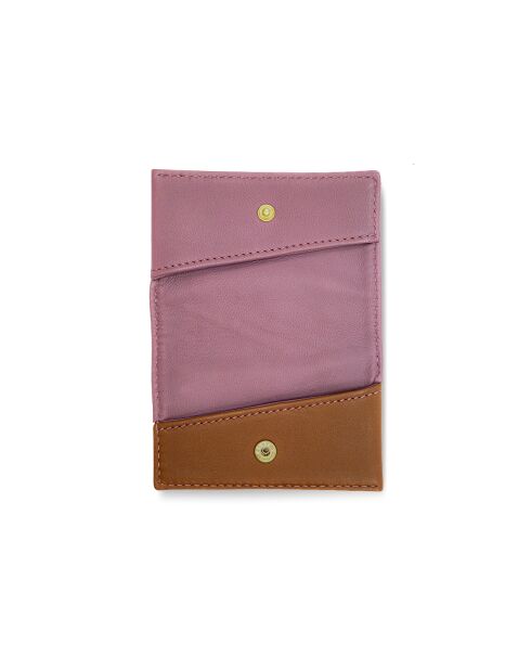 Porte-cartes en cuir Diago parme et marron - 10 x 7 x 3 cm