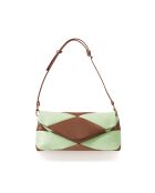 Baguette-Tasche Piti aus Leder in Pastellgrün und Taupe - 26 x 12 x 5 cm