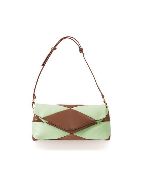 Sac baguette en cuir Piti vert pastel et taupe - 26 x 12 x 5 cm