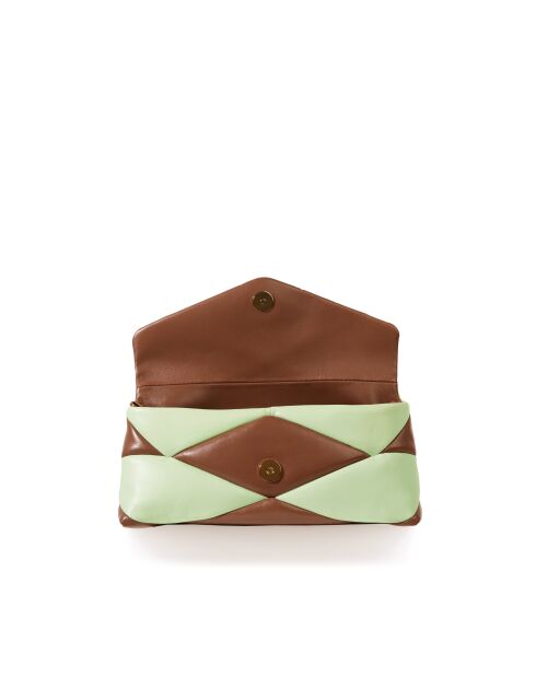 Baguette-Tasche Piti aus Leder in Pastellgrün und Taupe - 26 x 12 x 5 cm