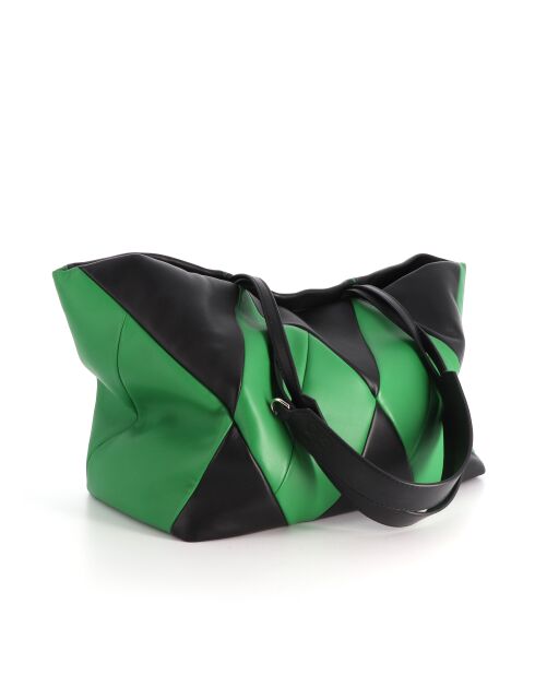Sac cabas en cuir Trixi noir et vert - 52 x 28 x 17,5 cm