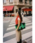 Sac cabas en cuir Trixi noir et vert - 52 x 28 x 17,5 cm