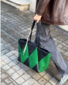 Sac cabas en cuir Trixi noir et vert - 52 x 28 x 17,5 cm