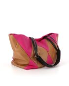 Tragetasche Trixi aus Leder in Fuchsia und Braun - 52 x 28 x 17,5 cm