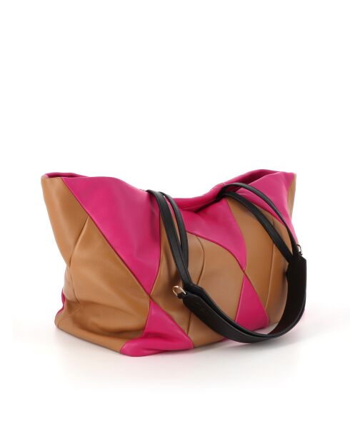 Sac cabas en cuir Trixi fuchsia et marron - 52 x 28 x 17,5 cm