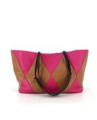 Tragetasche Trixi aus Leder in Fuchsia und Braun - 52 x 28 x 17,5 cm