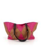 Tragetasche Trixi aus Leder in Fuchsia und Braun - 52 x 28 x 17,5 cm