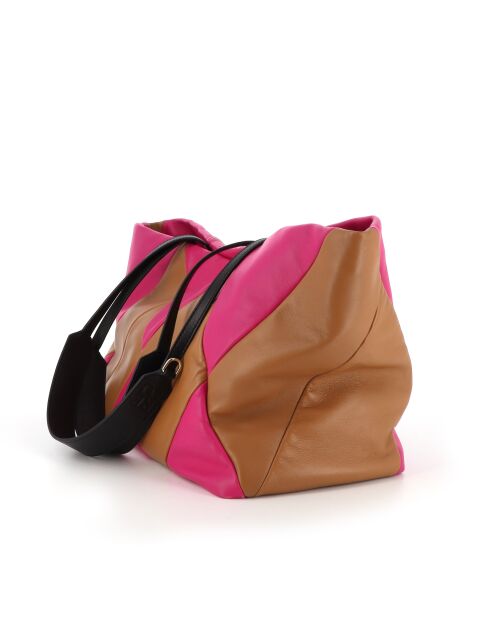 Tragetasche Trixi aus Leder in Fuchsia und Braun - 52 x 28 x 17,5 cm
