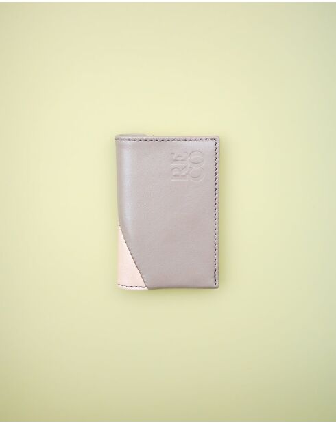 Porte-cartes en cuir Diago gris et rose pâle - 10 x 7 x 3 cm