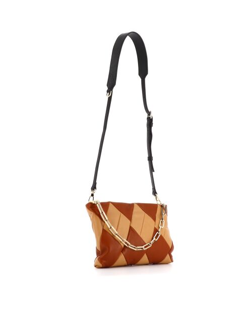 Pochette en cuir Cubo marron et beige - 22 x 15 x 3 cm