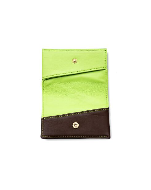 Porte-cartes en cuir Diago vert clair et chocolat - 10 x 7 x 3 cm