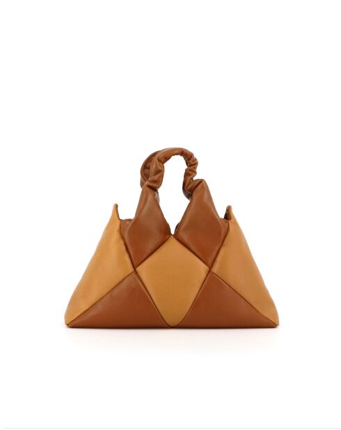 Sac à main en cuir Didi marron et beige - 33 x 27 x 7 cm