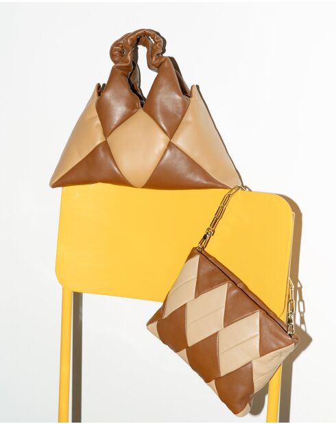 Sac à main en cuir Didi marron et beige - 33 x 27 x 7 cm