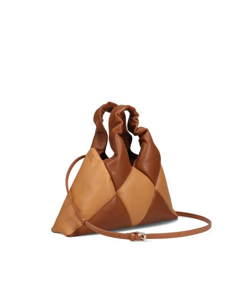 Sac à main en cuir Didi marron et beige - 33 x 27 x 7 cm