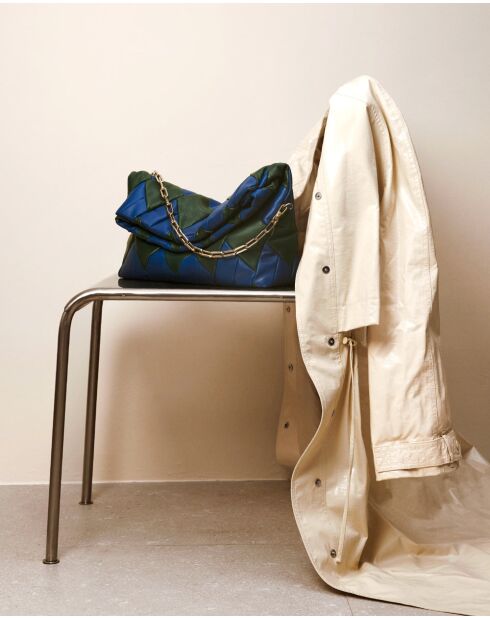 Sac en cuir Rombo bleu et vert - 39 x 19 x 11 cm