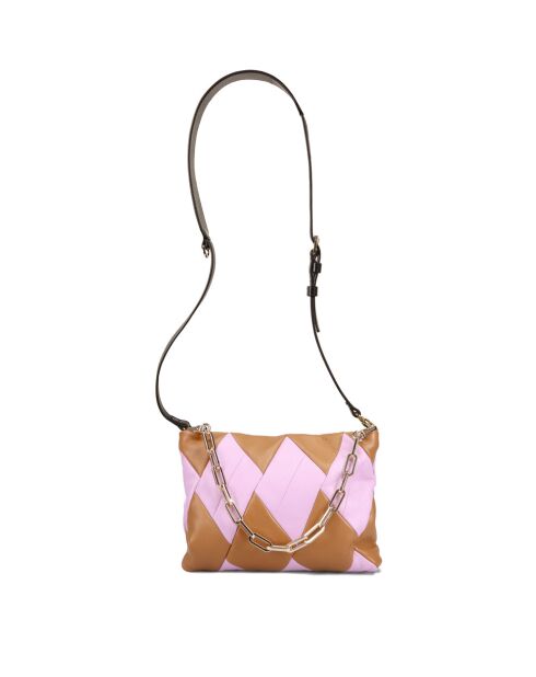 Pochette en cuir Cubo rose et beige - 22 x 15 x 3 cm