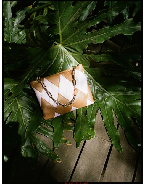 Pochette en cuir Cubo rose et beige - 22 x 15 x 3 cm