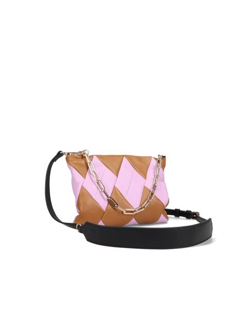 Pochette en cuir Cubo rose et beige - 22 x 15 x 3 cm