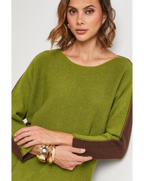 Pull en laine mélangée Boheme olive/chocolat