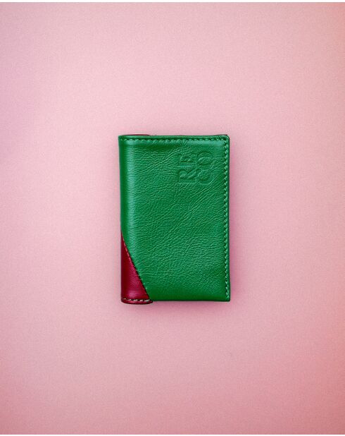 Porte-cartes en cuir Diago vert et rouge - 10 x 7 x 3 cm