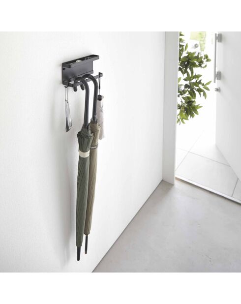 Soporte inteligente para paraguas de pared negro, 20 x 6,5 x 9,5 cm