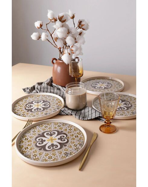 Set di 4 piatti piani in terracotta color crema - 27 cm
