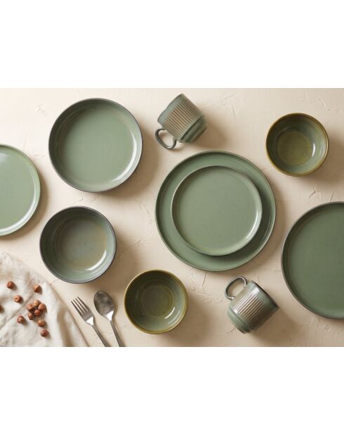 Set di 6 piatti in terracotta verde foresta REED - 26 x 26 x 2,5 cm