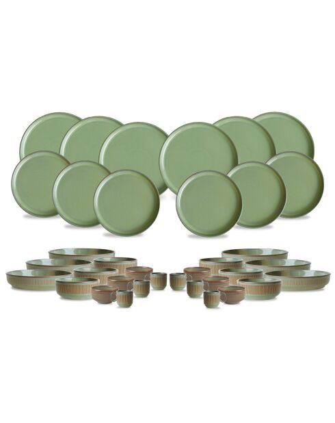 Set da tavola completo REED, 36 pezzi, in terracotta verde bosco