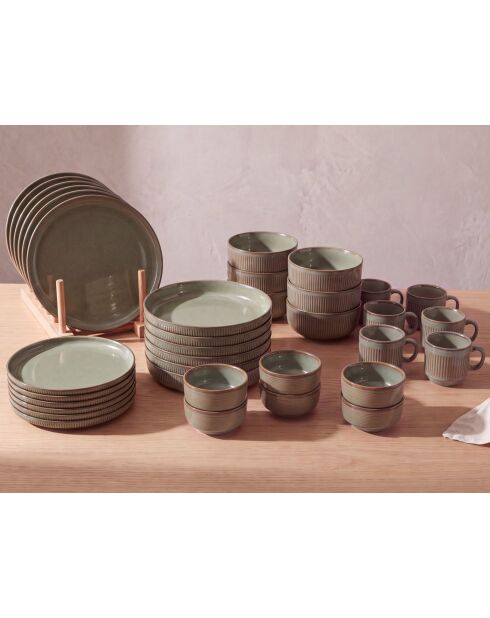Set da tavola completo REED, 36 pezzi, in terracotta verde bosco