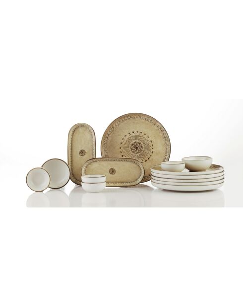 Set da colazione in porcellana con motivo mandala marrone - 14 pezzi