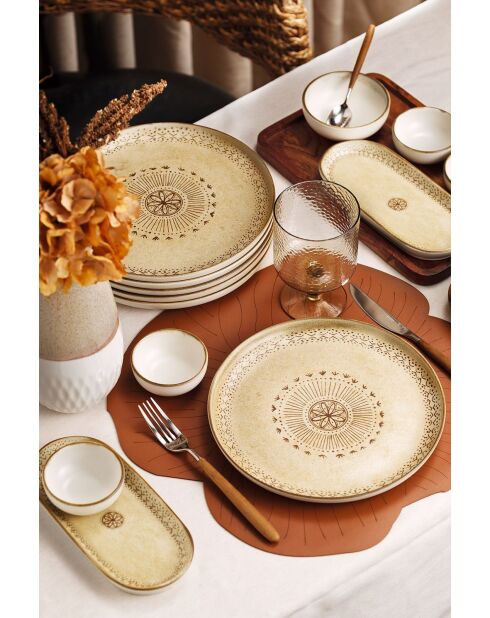 Set da colazione in porcellana con motivo mandala marrone - 14 pezzi