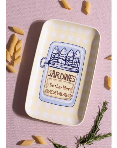Piatto da portata in ceramica con design a lattina di sardine multicolore - 31 x 20 x 1 cm