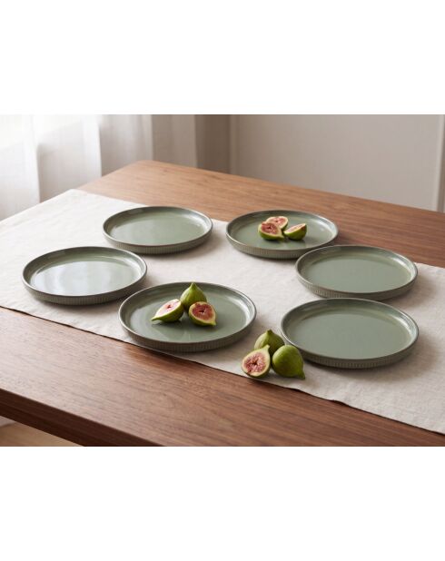 Set di 6 piatti in terracotta verde foresta REED - 21 x 21 x 2,5 cm