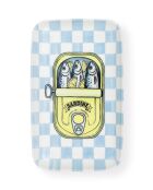 Piatto da portata in ceramica con motivo sarde a quadretti blu - 31 x 20 x 1 cm